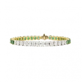18k Yellow & White Gold Emerald and Diamond Line Bracelet 9.93ct